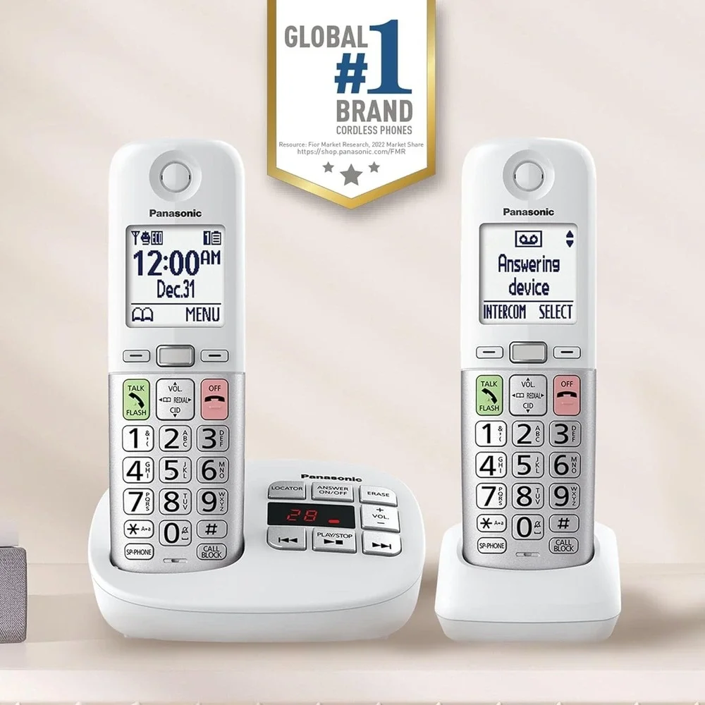 Panasonic Cordless 2 Phone  Large Display & Big Buttons Caller ID‎ KX-TGU432W